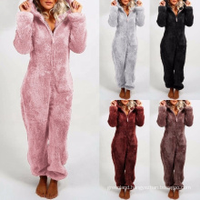 Wholesale Winter Women Velvet Jumpsuit Long Sleeve Warm Fleece One Piece Bodysuit Jumpsuit